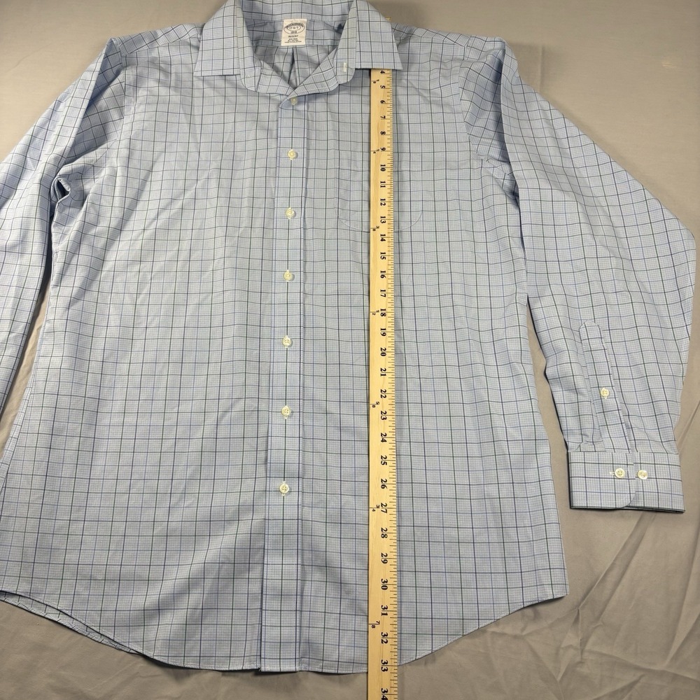 Brooks Brothers 1818 Regent Shirt Mens 17 36/37 Blue Windowpane Non Iron Cotton - Picture 6 of 9